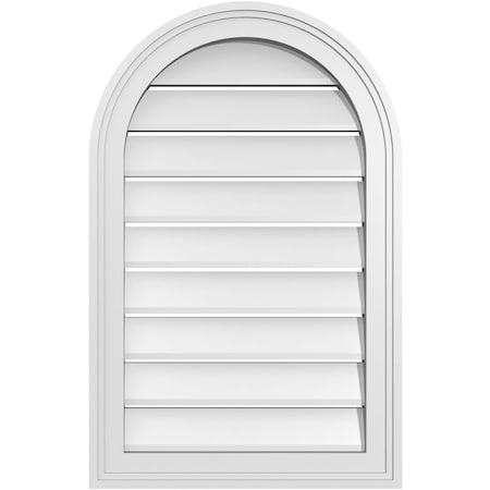 Ekena Millwork Round Top Surface Mount PVC Gable Vent: Functional, w/ 2"W x 1-1/2"P Brickmould Frame, 18"W x 28"H GVPRT18X2802SF